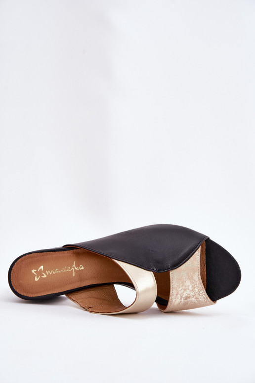 Odinės šlepetės Moteriškas su kulniukais Tai turiciejka 06943-25 Juodos ir-aukso spalvos Odinės šlepetės Moteriškas su kulniukais Tai turiciejka 06943-25 Juodos ir-aukso spalvos