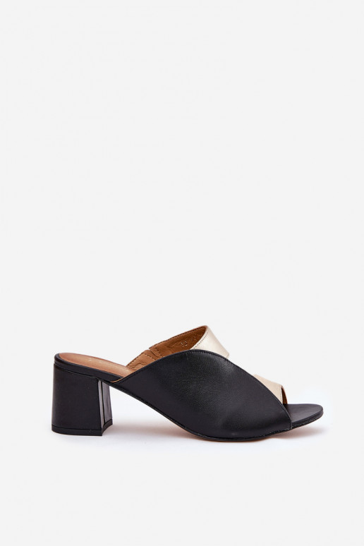 Odinės šlepetės Moteriškas su kulniukais Tai turiciejka 06943-25 Juodos ir-aukso spalvos Odinės šlepetės Moteriškas su kulniukais Tai turiciejka 06943-25 Juodos ir-aukso spalvos