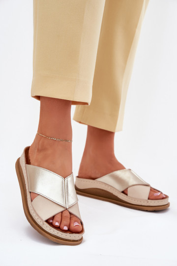 Odinės šlepetės Moteriškas su platforma Tai turiciejka L4986-37 smėlio spalvos-aukso spalvos