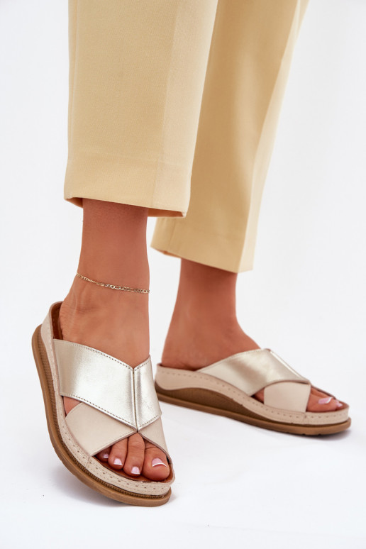 Odinės šlepetės Moteriškas su platforma Tai turiciejka L4986-37 smėlio spalvos-aukso spalvos Odinės šlepetės Moteriškas su platforma Tai turiciejka L4986-37 smėlio spalvos-aukso spalvos