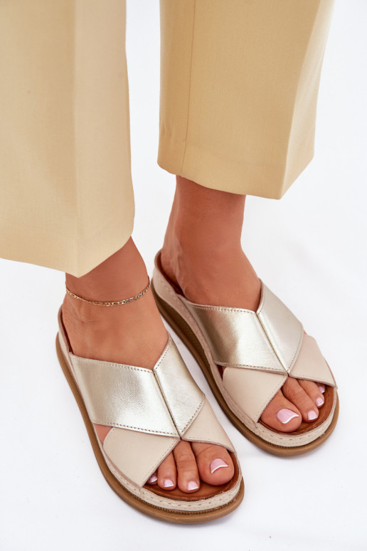 Odinės šlepetės Moteriškas su platforma Tai turiciejka L4986-37 smėlio spalvos-aukso spalvos Odinės šlepetės Moteriškas su platforma Tai turiciejka L4986-37 smėlio spalvos-aukso spalvos