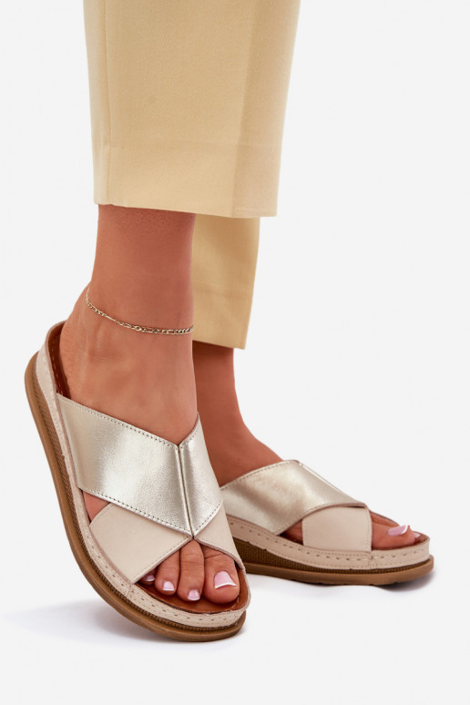 Odinės šlepetės Moteriškas su platforma Tai turiciejka L4986-37 smėlio spalvos-aukso spalvos Odinės šlepetės Moteriškas su platforma Tai turiciejka L4986-37 smėlio spalvos-aukso spalvos