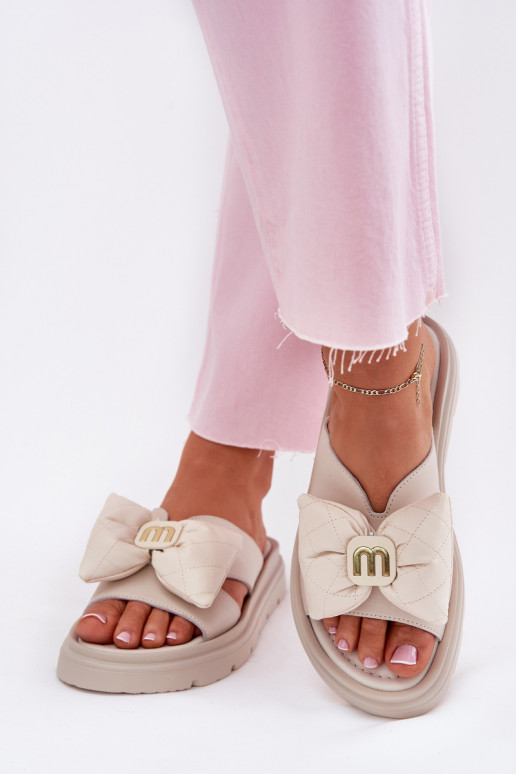 Odinės šlepetės Moteriškas su platforma su kaspinais CheBello 4647 smėlio spalvos Odinės šlepetės Moteriškas su platforma su kaspinais CheBello 4647 smėlio spalvos