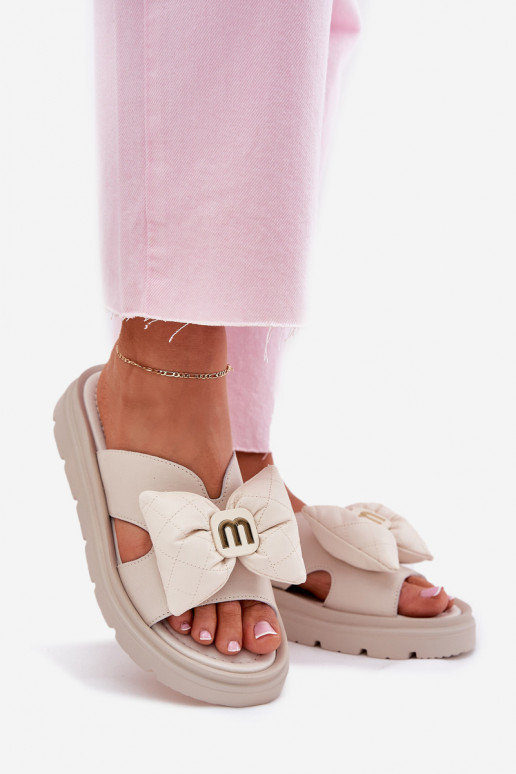 Odinės šlepetės Moteriškas su platforma su kaspinais CheBello 4647 smėlio spalvos Odinės šlepetės Moteriškas su platforma su kaspinais CheBello 4647 smėlio spalvos