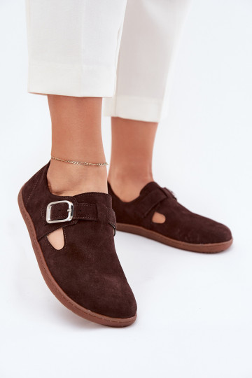 iš zomšos batai Barefoot Moteriškas su sagtimis Łaty Zazoo N1261 CzekoladoĮe