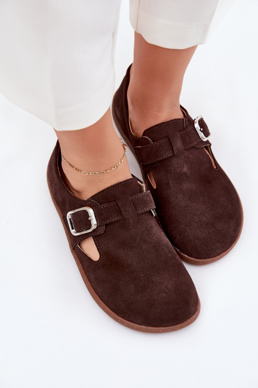 iš zomšos batai Barefoot Moteriškas su sagtimis Łaty Zazoo N1261 CzekoladoĮe