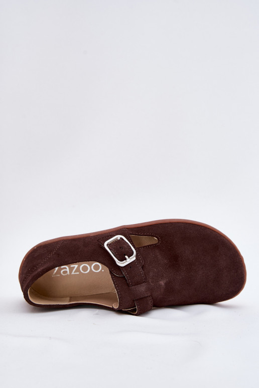 iš zomšos batai Barefoot Moteriškas su sagtimis Łaty Zazoo N1261 CzekoladoĮe