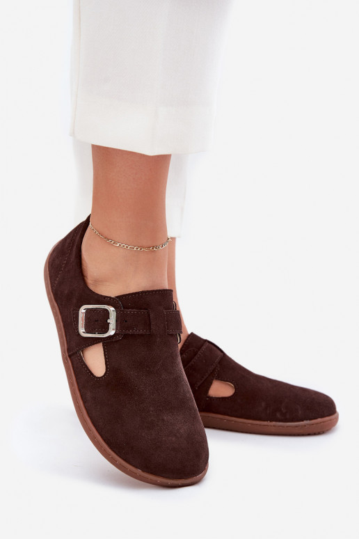 iš zomšos batai Barefoot Moteriškas su sagtimis Łaty Zazoo N1261 CzekoladoĮe