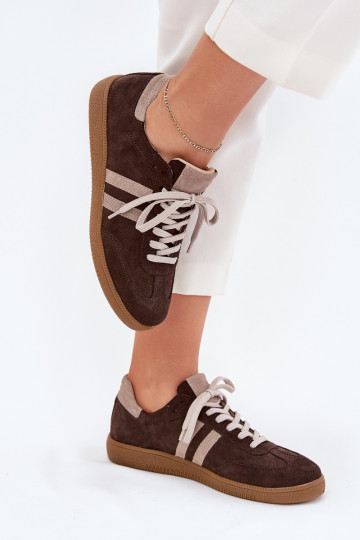 Zazoo N1068 iš zomšos Žemas Sneakers modelio batai Moteriškas CzekoladoĮe