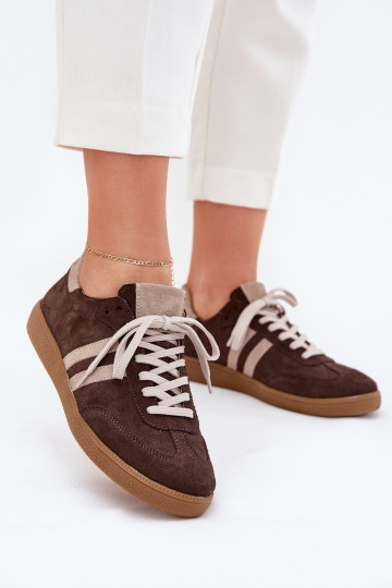 Zazoo N1068 iš zomšos Žemas Sneakers modelio batai Moteriškas CzekoladoĮe 2