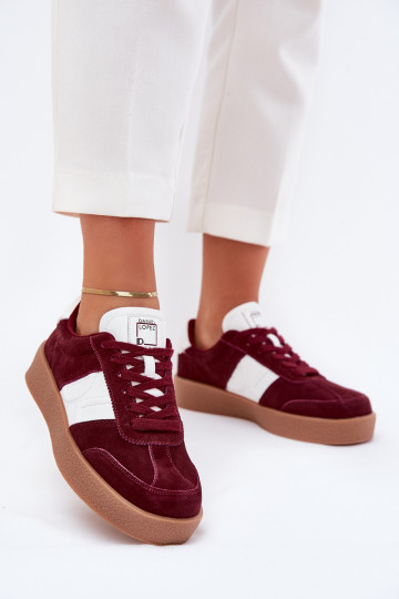 iš zomšos Sneakers modelio batai Moteriškas Daniel Lopez Just Dare SS2D4023 bordo spalvos
