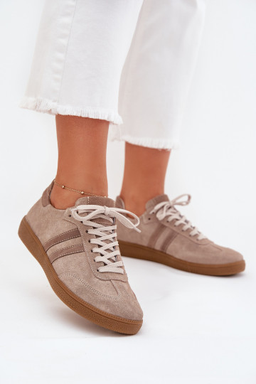 Zazoo N1068 iš zomšos Žemas Sneakers modelio batai Moteriškas smėlio spalvos