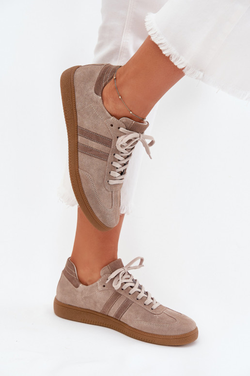 Zazoo N1068 iš zomšos Žemas Sneakers modelio batai Moteriškas smėlio spalvos