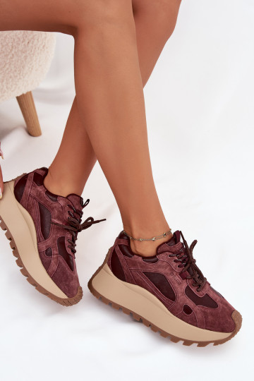 Oda Sneakers modelio batai su platforma Moteriškas Big Star SS274625 HI-POLY SYSTEM bordo spalvos