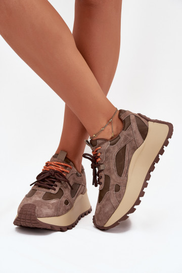 Oda Sneakers modelio batai su platforma Moteriškas Big Star SS274627 HI-POLY SYSTEM smėlio spalvos