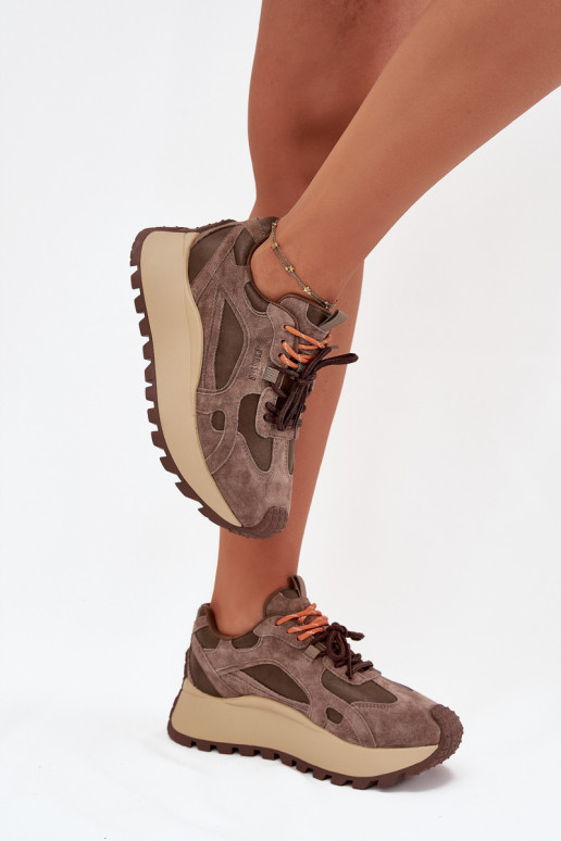 Oda Sneakers modelio batai su platforma Moteriškas Big Star SS274627 HI-POLY SYSTEM smėlio spalvos