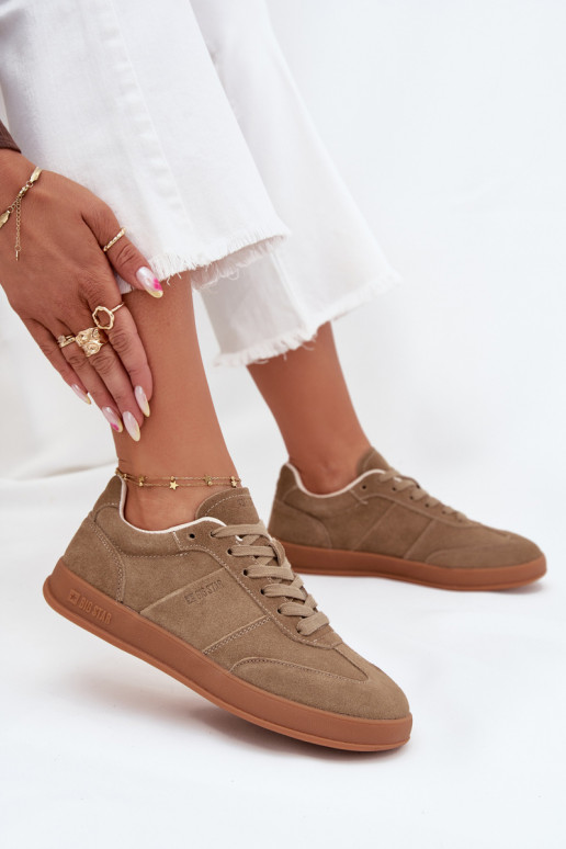iš zomšos Sneakers modelio batai Moteriškas Big Star SS274675 HI-POLY SYSTEM smėlio spalvos