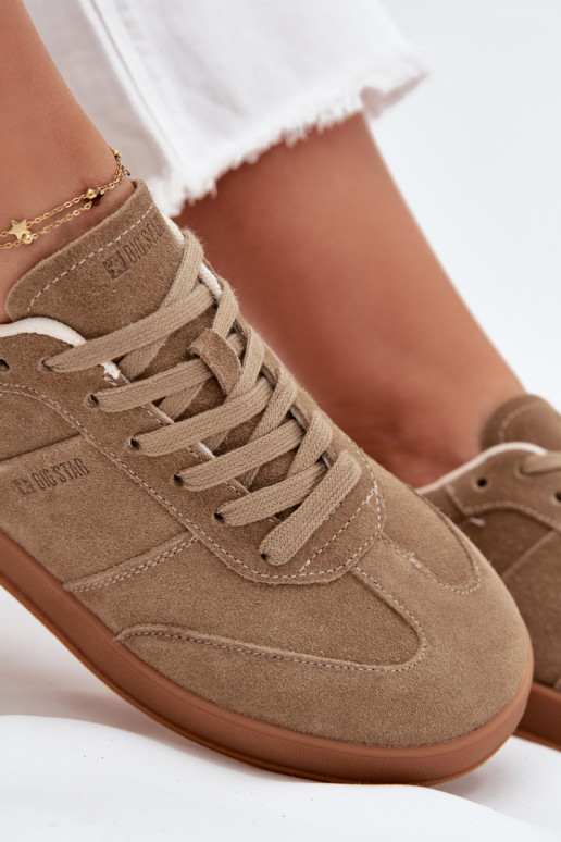 iš zomšos Sneakers modelio batai Moteriškas Big Star SS274675 HI-POLY SYSTEM smėlio spalvos