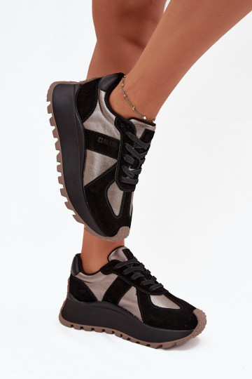 iš zomšos Sneakers modelio batai Moteriškas pašiltinti su platforma Big Star OO274A217 HI-POLY SYSTEM juodos spalvos