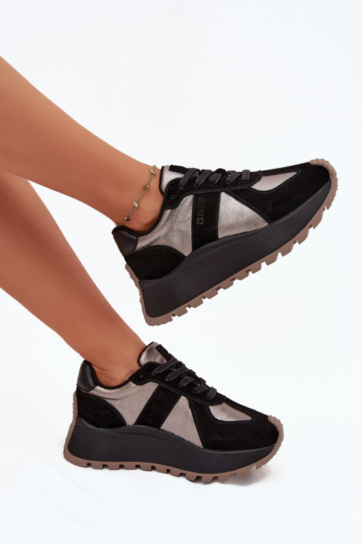 iš zomšos Sneakers modelio batai Moteriškas pašiltinti su platforma Big Star OO274A217 HI-POLY SYSTEM juodos spalvos iš zomšos Sneakers modelio batai Moteriškas pašiltinti su platforma Big Star OO274A217 HI-POLY SYSTEM juodos spalvos