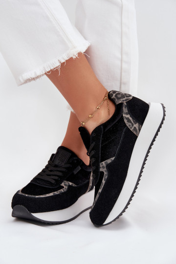 iš zomšos Sneakers modelio batai Moteriškas Big Star OO274A312 HI-POLY SYSTEM juodos spalvos su leopardo kailio raštais 2