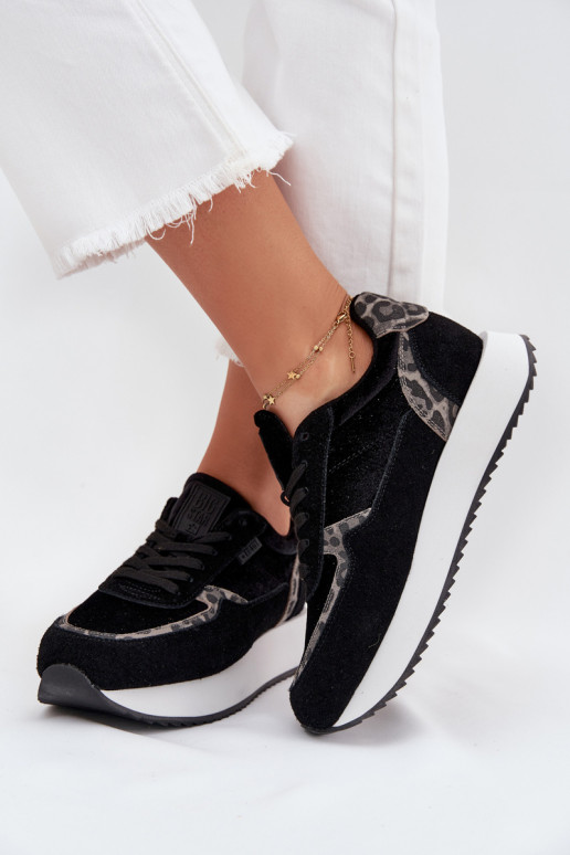 iš zomšos Sneakers modelio batai Moteriškas Big Star OO274A312 HI-POLY SYSTEM juodos spalvos su leopardo kailio raštais iš zomšos Sneakers modelio batai Moteriškas Big Star OO274A312 HI-POLY SYSTEM juodos spalvos su leopardo kailio raštais