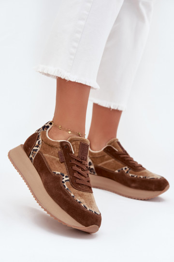iš zomšos Sneakers modelio batai Moteriškas Big Star OO274A313 HI-POLY SYSTEM rudos spalvos su leopardo kailio raštais 2