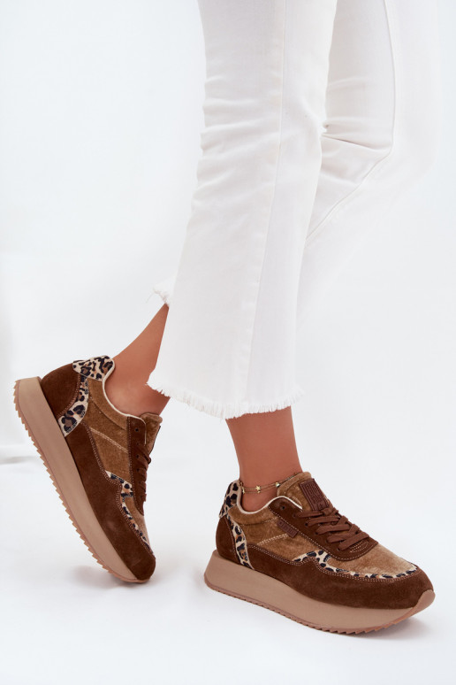 iš zomšos Sneakers modelio batai Moteriškas Big Star OO274A313 HI-POLY SYSTEM rudos spalvos su leopardo kailio raštais iš zomšos Sneakers modelio batai Moteriškas Big Star OO274A313 HI-POLY SYSTEM rudos spalvos su leopardo kailio raštais