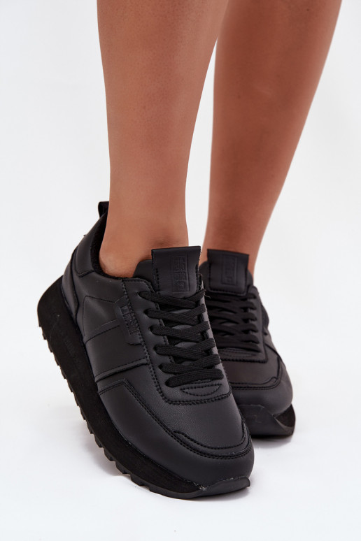 Oda Sneakers modelio batai Moteriškas su platforma Big Star OO274573 Hi-Poly System juodos spalvos Oda Sneakers modelio batai Moteriškas su platforma Big Star OO274573 Hi-Poly System juodos spalvos