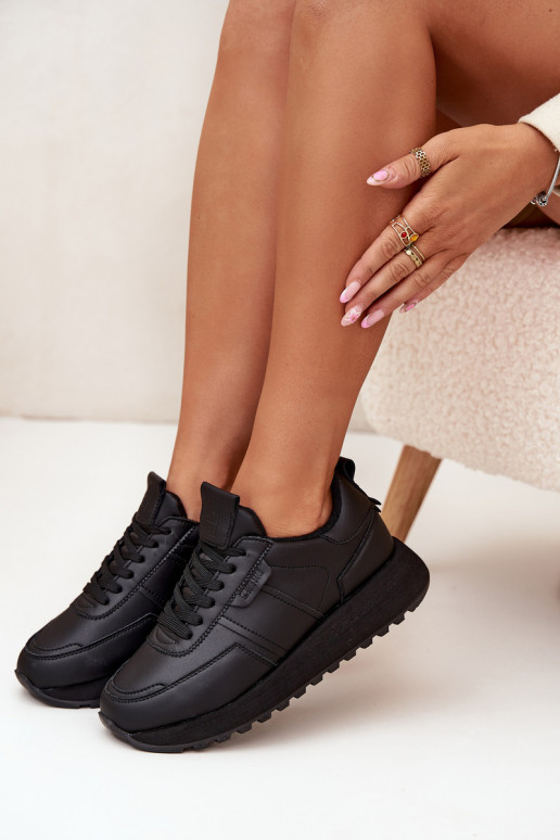 Oda Sneakers modelio batai Moteriškas su platforma Big Star OO274573 Hi-Poly System juodos spalvos Oda Sneakers modelio batai Moteriškas su platforma Big Star OO274573 Hi-Poly System juodos spalvos