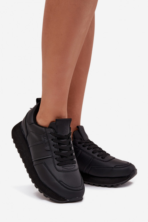 Oda Sneakers modelio batai Moteriškas su platforma Big Star OO274573 Hi-Poly System juodos spalvos Oda Sneakers modelio batai Moteriškas su platforma Big Star OO274573 Hi-Poly System juodos spalvos