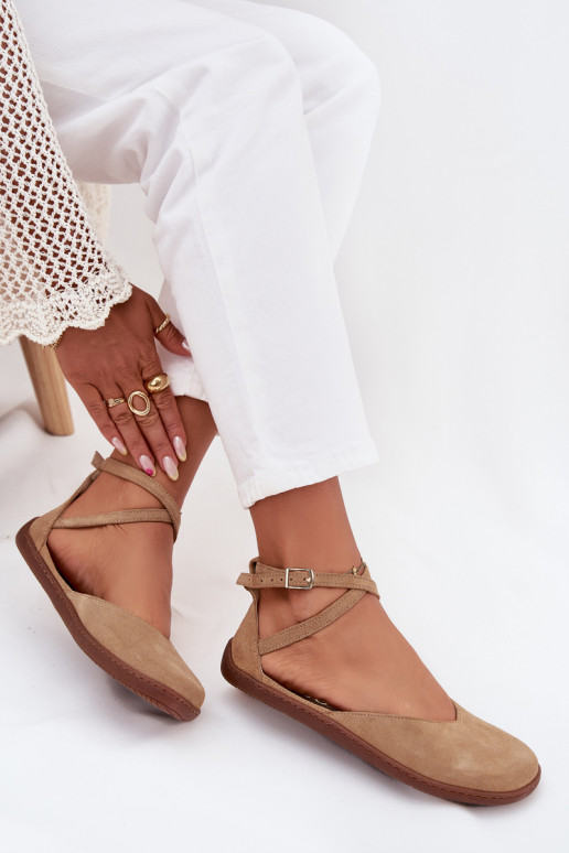 Zomšinės balerinos Moteriškas Barefoot su juostelėmis Zazoo 191 smėlio spalvos Zomšinės balerinos Moteriškas Barefoot su juostelėmis Zazoo 191 smėlio spalvos