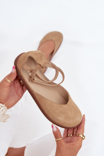 Zomšinės balerinos Moteriškas Barefoot su juostelėmis Zazoo 191 smėlio spalvos 2