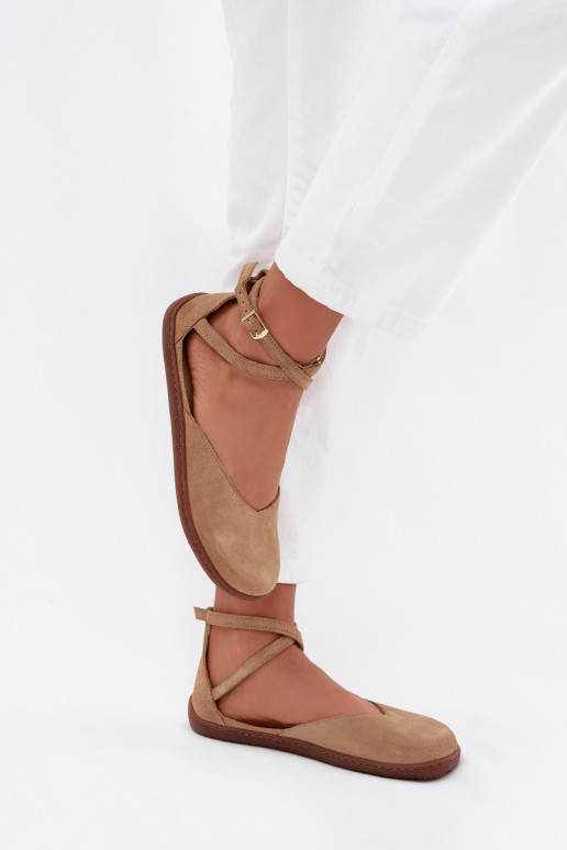 Zomšinės balerinos Moteriškas Barefoot su juostelėmis Zazoo 191 smėlio spalvos Zomšinės balerinos Moteriškas Barefoot su juostelėmis Zazoo 191 smėlio spalvos