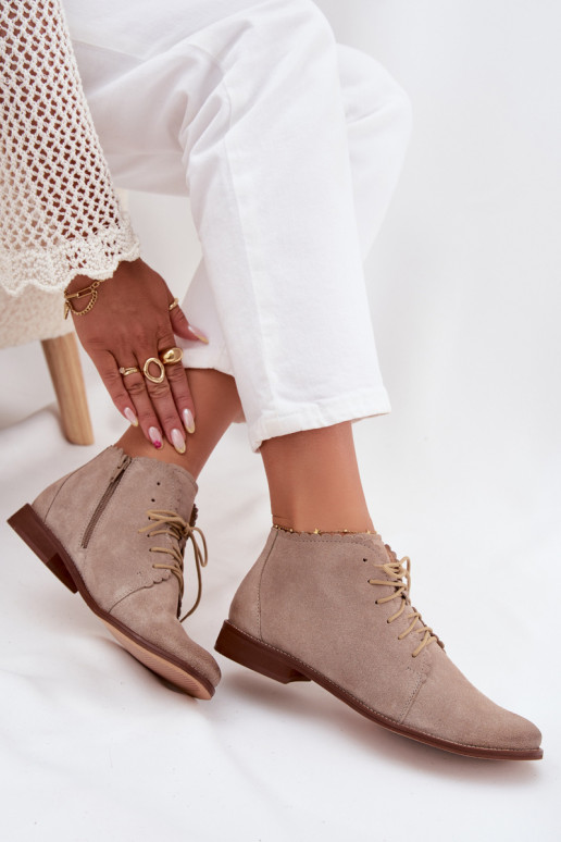 Zomšiniai batai su plačiais kulniukais kapučino spalvos Zazoo 4078 Zomšiniai batai su plačiais kulniukais kapučino spalvos Zazoo 4078