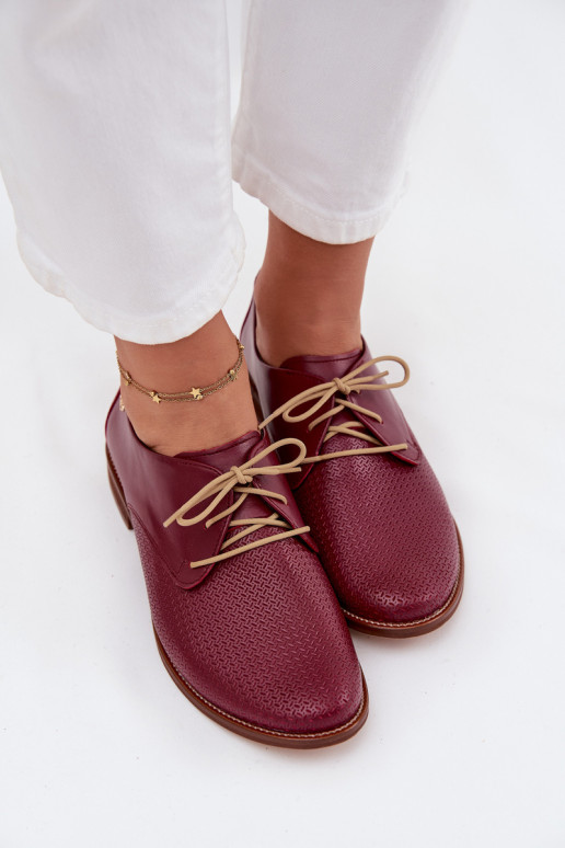 Oda batai Moteriškas Elegantiško stiliaus su raišteliais Zazoo 4238 bordo spalvos Oda batai Moteriškas Elegantiško stiliaus su raišteliais Zazoo 4238 bordo spalvos