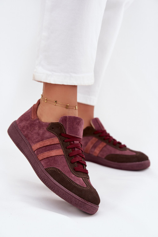 Zazoo N1068 iš zomšos Žemas Sneakers modelio batai Moteriškas bordo spalvos