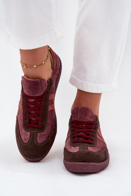 Zazoo N1068 iš zomšos Žemas Sneakers modelio batai Moteriškas bordo spalvos