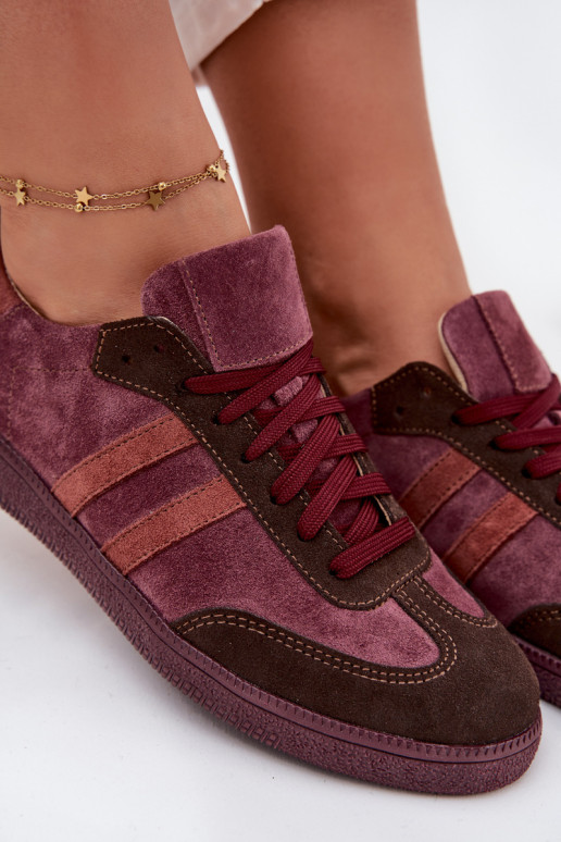 Zazoo N1068 iš zomšos Žemas Sneakers modelio batai Moteriškas bordo spalvos