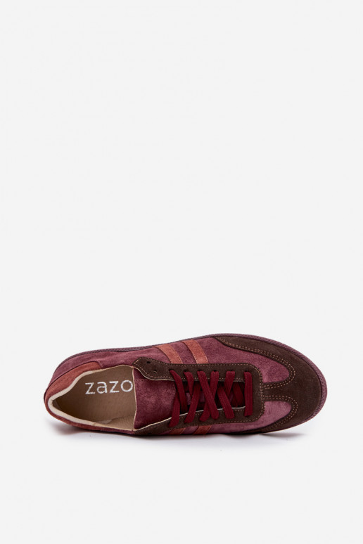 Zazoo N1068 iš zomšos Žemas Sneakers modelio batai Moteriškas bordo spalvos