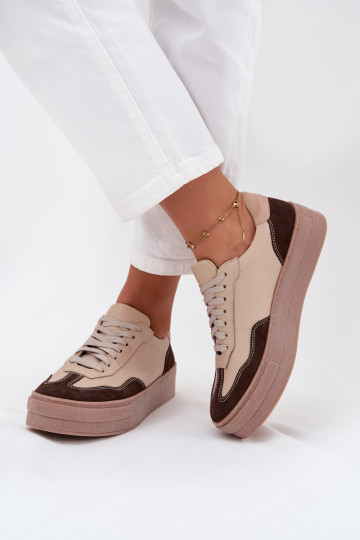 Oda Sneakers modelio batai Moteriškas su platforma Zazoo N1269S2 smėlio spalvos