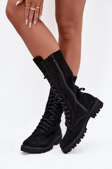 Zomšiniai batai Su raišteliu Blauzdos vidurys Zazoo 3103 juodos spalvos