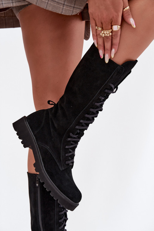 Zomšiniai batai Su raišteliu Blauzdos vidurys Zazoo 3103 juodos spalvos Zomšiniai batai Su raišteliu Blauzdos vidurys Zazoo 3103 juodos spalvos