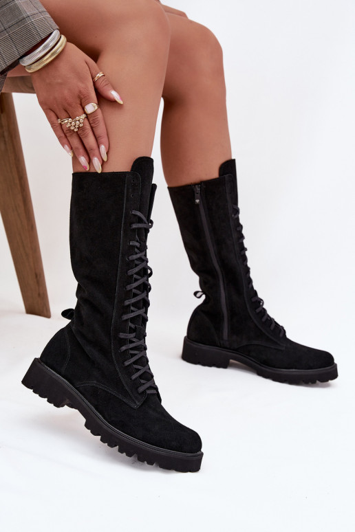 Zomšiniai batai Su raišteliu Blauzdos vidurys Zazoo 3103 juodos spalvos Zomšiniai batai Su raišteliu Blauzdos vidurys Zazoo 3103 juodos spalvos