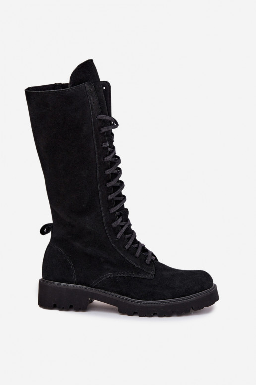 Zomšiniai batai Su raišteliu Blauzdos vidurys Zazoo 3103 juodos spalvos Zomšiniai batai Su raišteliu Blauzdos vidurys Zazoo 3103 juodos spalvos