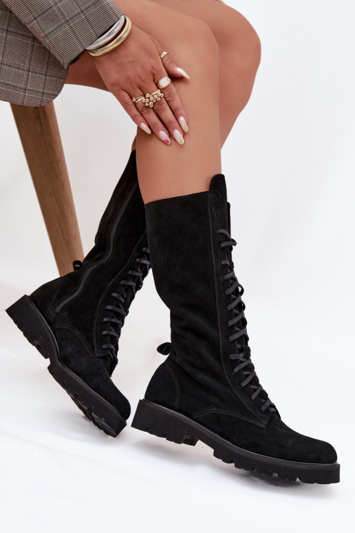 Zomšiniai batai Su raišteliu Blauzdos vidurys Zazoo 3103 juodos spalvos Zomšiniai batai Su raišteliu Blauzdos vidurys Zazoo 3103 juodos spalvos