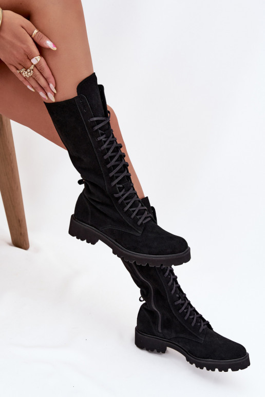 Zomšiniai batai Su raišteliu Blauzdos vidurys Zazoo 3103 juodos spalvos Zomšiniai batai Su raišteliu Blauzdos vidurys Zazoo 3103 juodos spalvos