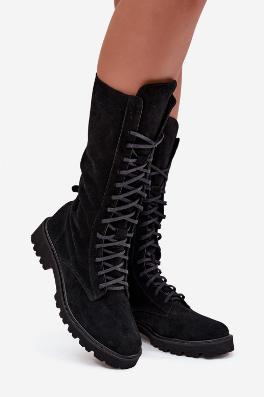 Zomšiniai batai Su raišteliu Blauzdos vidurys Zazoo 3103 juodos spalvos Zomšiniai batai Su raišteliu Blauzdos vidurys Zazoo 3103 juodos spalvos