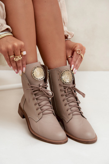 Oda Moteriški aulinukai su plačiais kulniukais Ze aukso spalvosm Detalem Zazoo 3084 smėlio spalvos