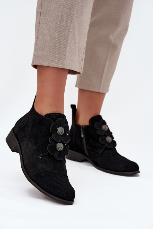iš zomšos batai Moteriškas Su puošniaisi su gėlių motyvaiskami Zazoo 3080 juodos spalvos iš zomšos batai Moteriškas Su puošniaisi su gėlių motyvaiskami Zazoo 3080 juodos spalvos